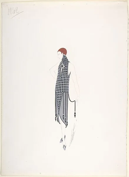 Design for Beaded Dress in Black and White Window Pane Pattern for "Manhattan Mary," Majestic Theater, New York — Erté (Romain de Tirtoff)