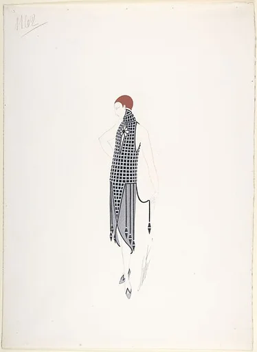 Design for Beaded Dress in Black and White Window Pane Pattern for "Manhattan Mary," Majestic Theater, New York