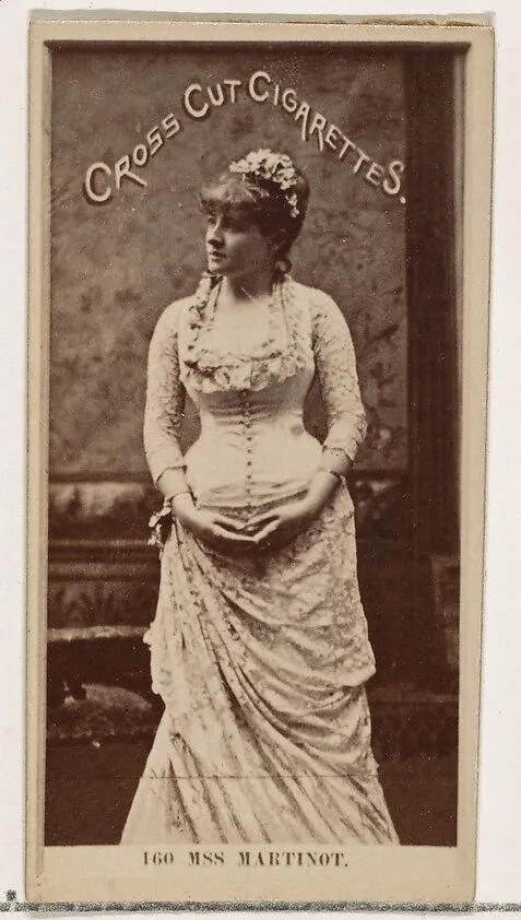 Card Number 160, Miss Sadie Martinot, from the Actors and Actresses series (N145-2) issued by Duke Sons & Co. to promote Cross Cut Cigarettes — W. Duke, Sons & Co.