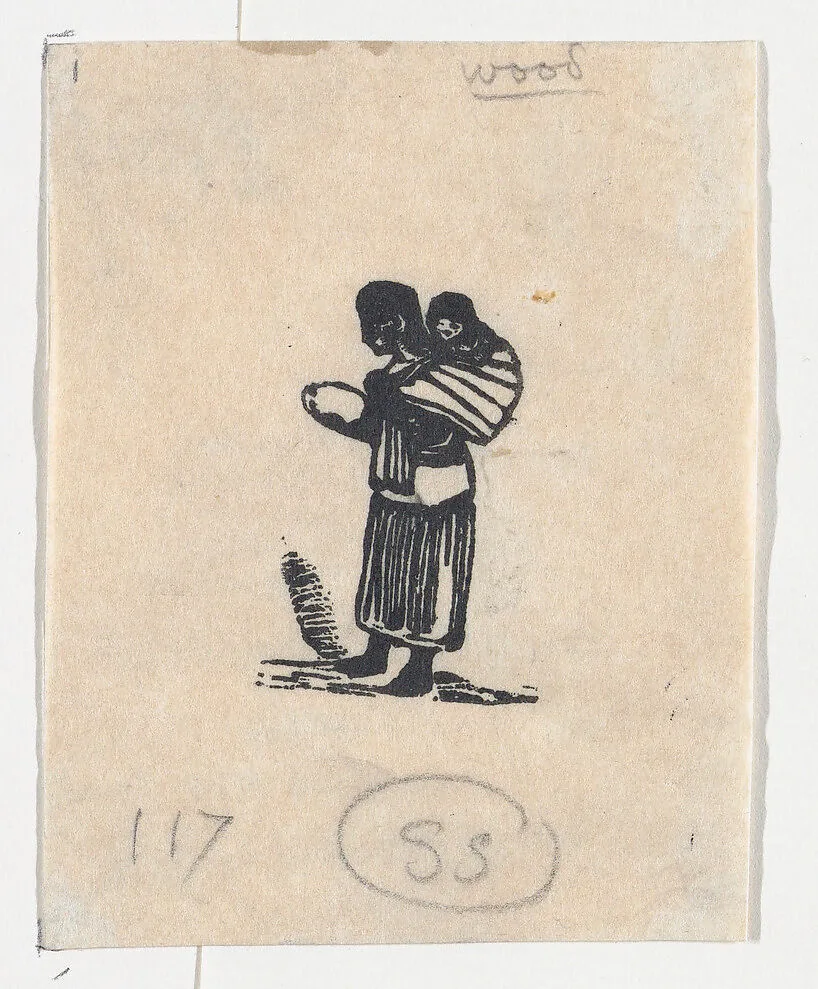 Woman carrying child on her back — José Guadalupe Posada