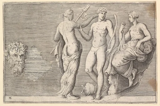 Head of Satyr and Three Figures, from "Ex Antiquis Cameorum et Gemmae Delineata/ Liber Secundus/et ab Enea Vico Parmen Incis"
