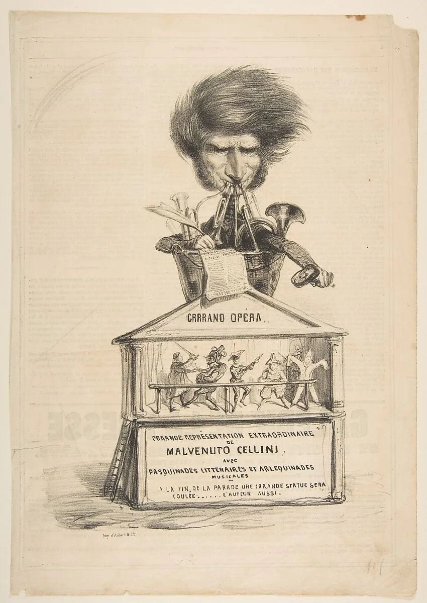 Caricature of Berlioz, from La Caricature Provisoire, no. 1 — Benjamin Roubaud (called "Benjamin")|Aubert et Cie