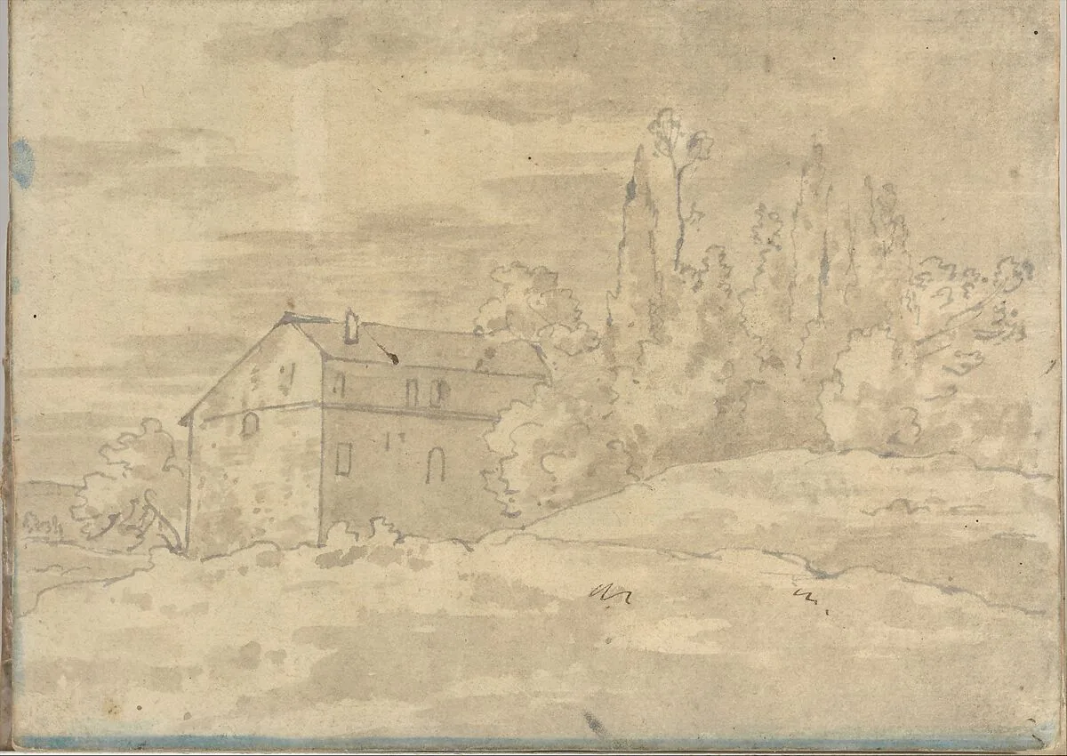 Landscape with Villa Surrounded by Trees (Smaller Italian Sketchbook, leaf 22 recto) — Joseph Wright (Wright of Derby)