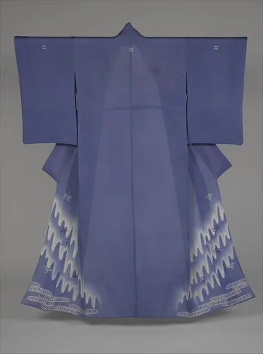藤紫絽地波千鳥模様単衣|Unlined Summer Kimono (Hito-e) with Plovers in Flight over Stylized Waves