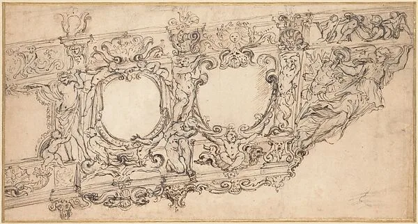 Design for the Prow of a Galley of Pope Urban VIII, with Figures of Victory, Sea Gods, Angels, and the Emblems of the Barberini Family — Alessandro Algardi
