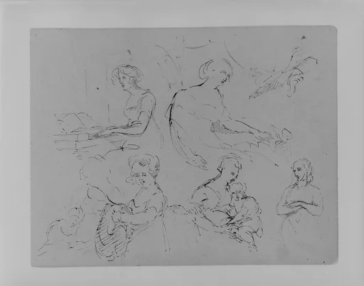 Five Half-Length Female Figures, One at a Spinet (from Sketchbook)