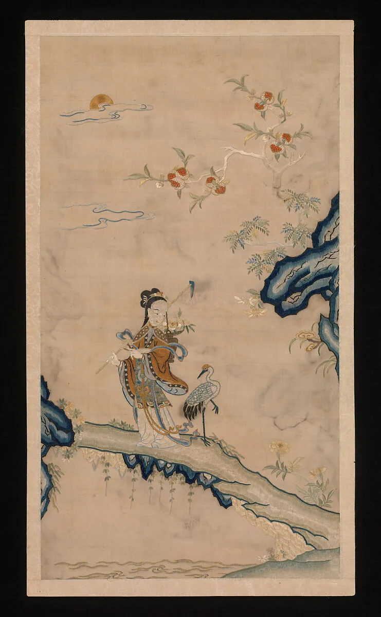 清 刺繡麻姑圖|Fairy and Crane — Unknown