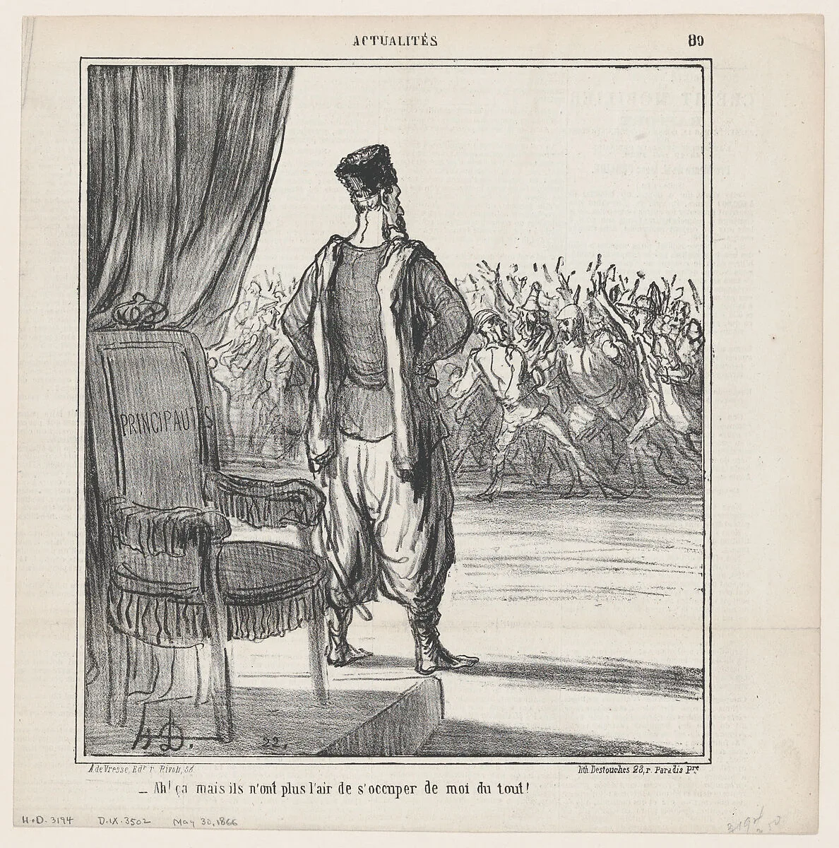 What about that..., they don't seem to be interested in me anymore, from 'News of the day,' published in Le Charivari, May 30, 1866 — Destouches|Honoré Daumier|Arnaud de Vresse