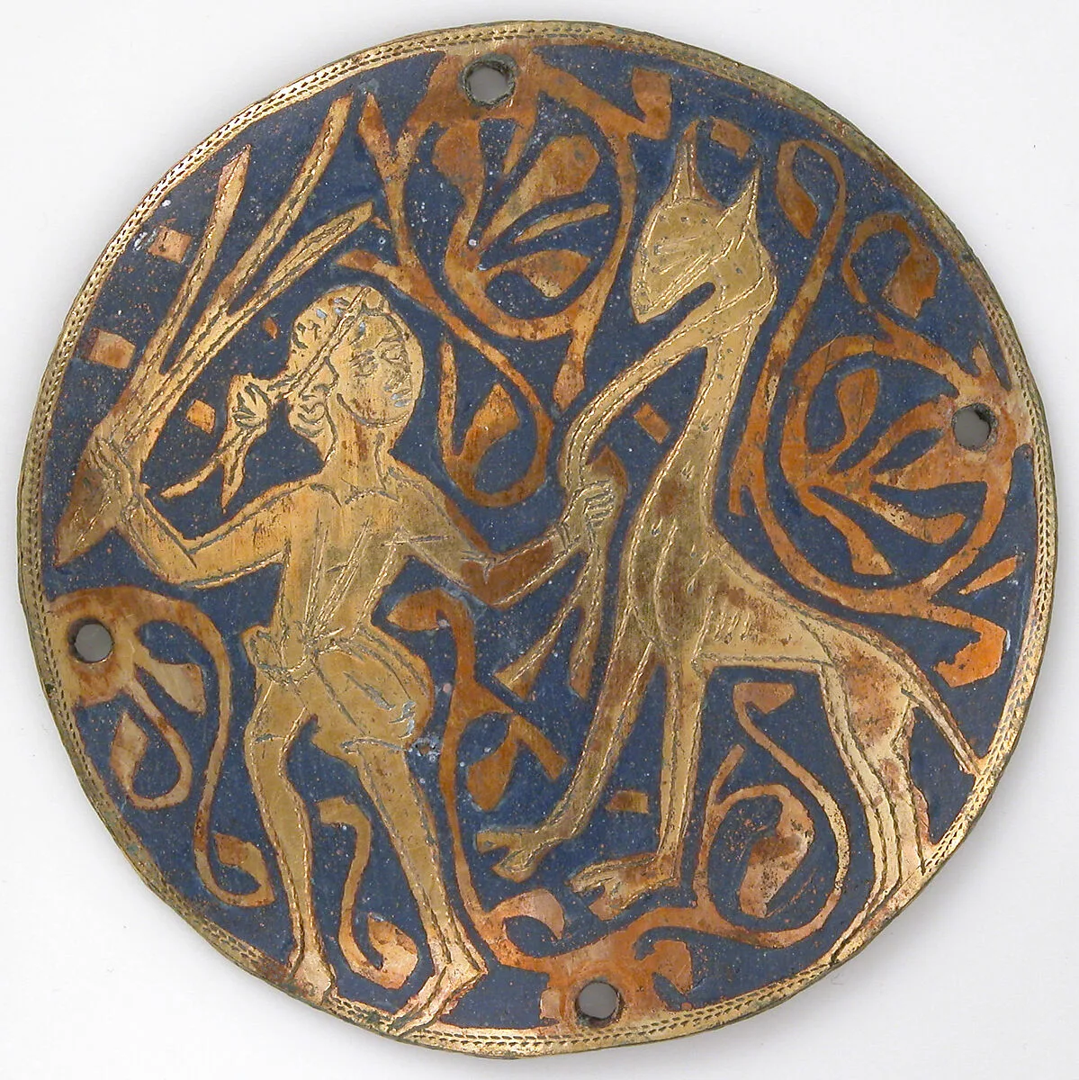 Medallion with Youth Leading Long-necked Animal — Unknown