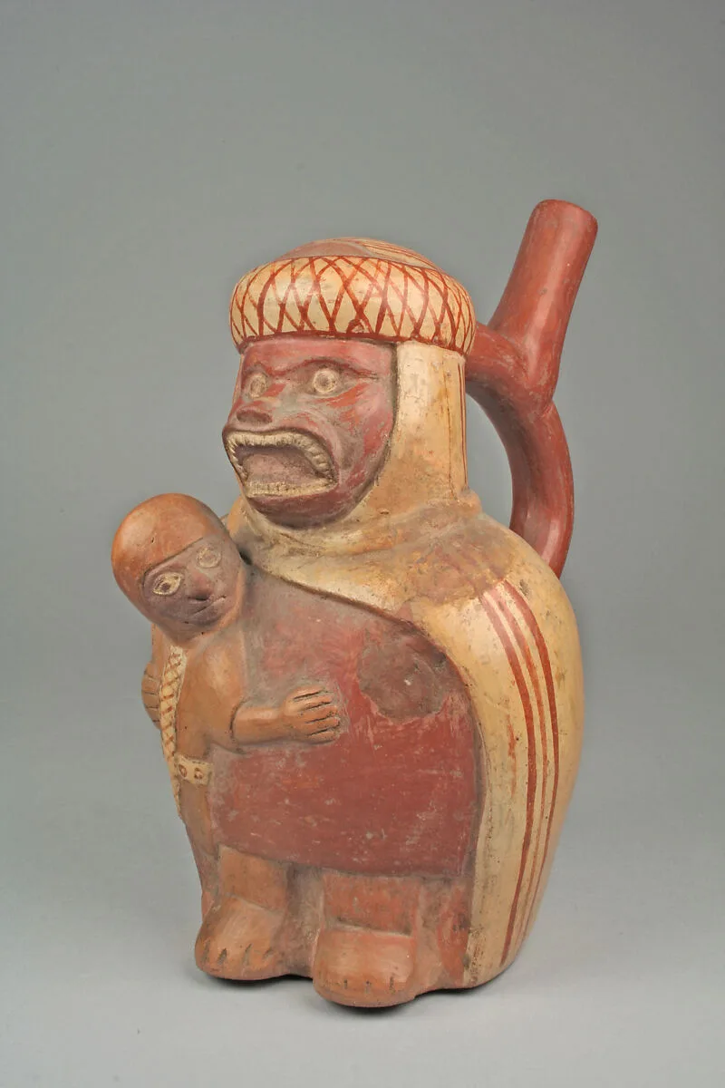 Stirrup Spout Bottle with Figures — Unknown
