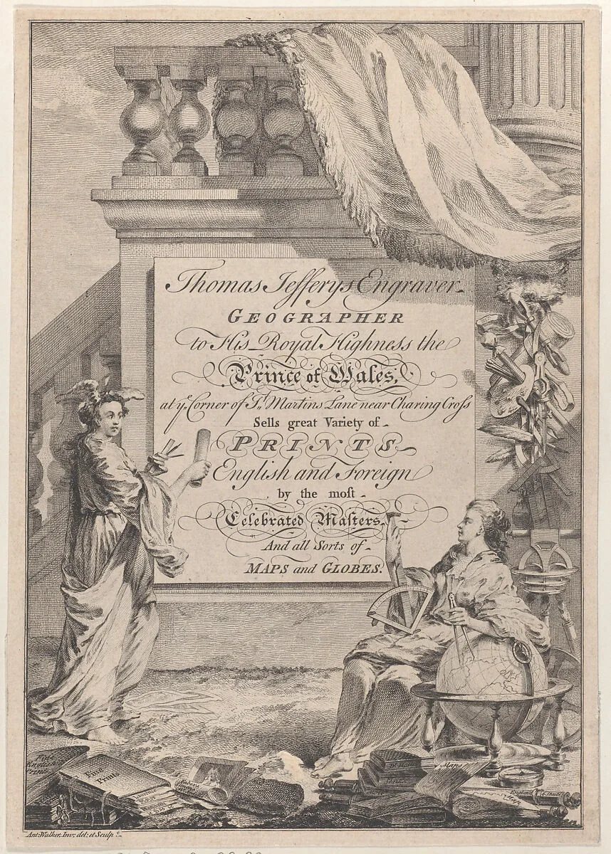 Trade Card for Thomas Jeffreys, Engraver, Geographer, and Printseller — Anthony Walker