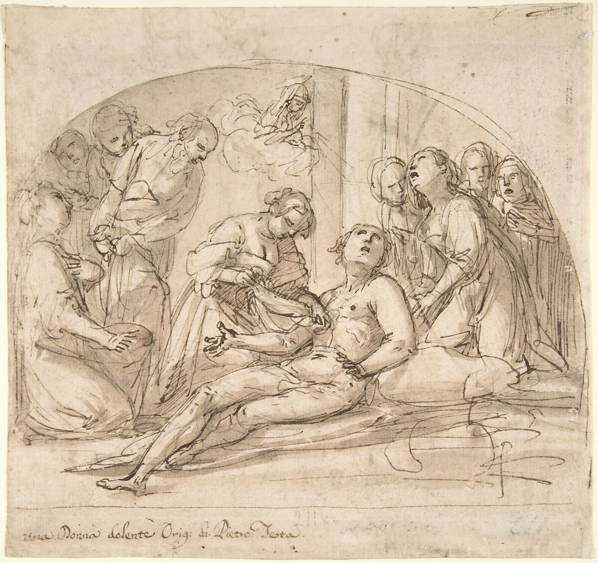 The Emperor Constantine Copronymous Burned by an Invisible Fire (recto); Studies of Sibyls and Angles (verso) — Giovanni Baglione