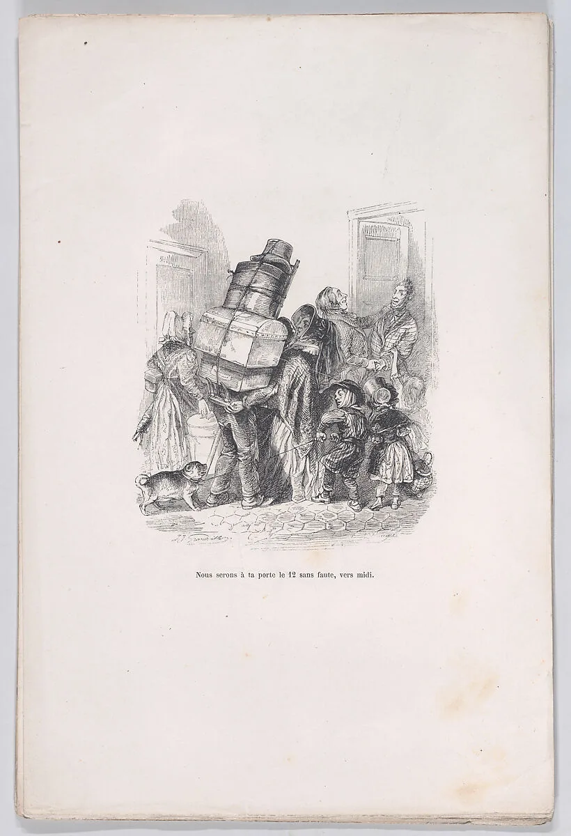 "We will be at your door at noon without fail." from the Little Miseries of Human Life — Henri Fournier|Paul-Emile-Daurand Forgues|J. J. Grandville