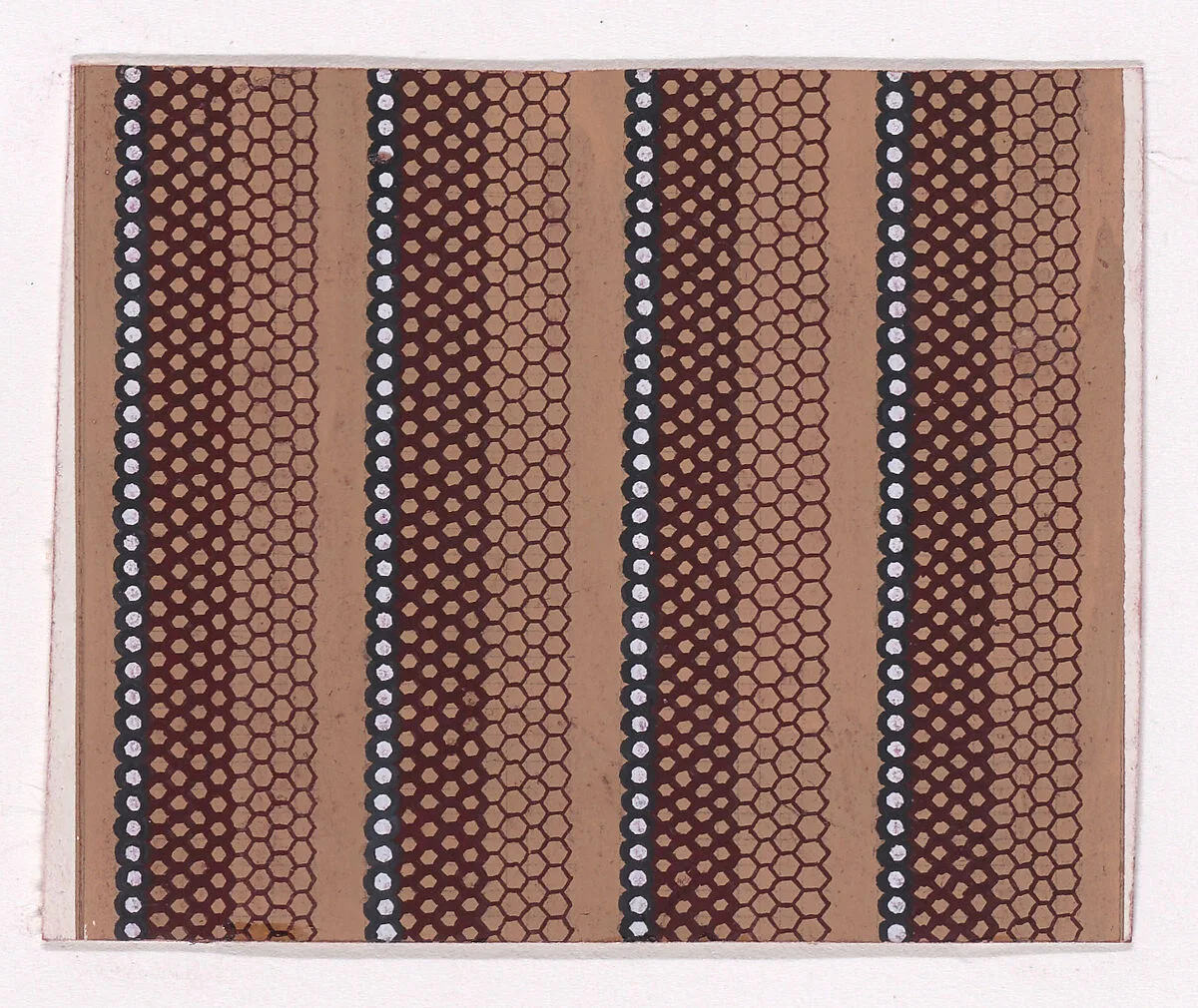 Textile Design with Vertical Stripes of Pearls and Honeycomb Pattern Over a Flat Ground — Anonymous, Alsatian, 19th century