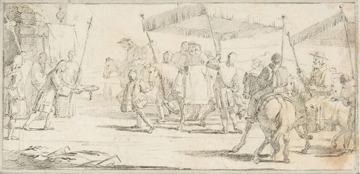 Illustration for a Book: Keys of a City Offered to a Procession of Cardinals Headed by a Riderless Horse