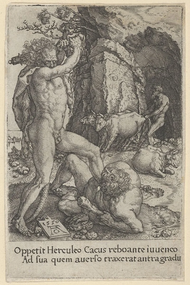 Hercules Killing Cacus, from The Labors of Hercules — Heinrich Aldegrever