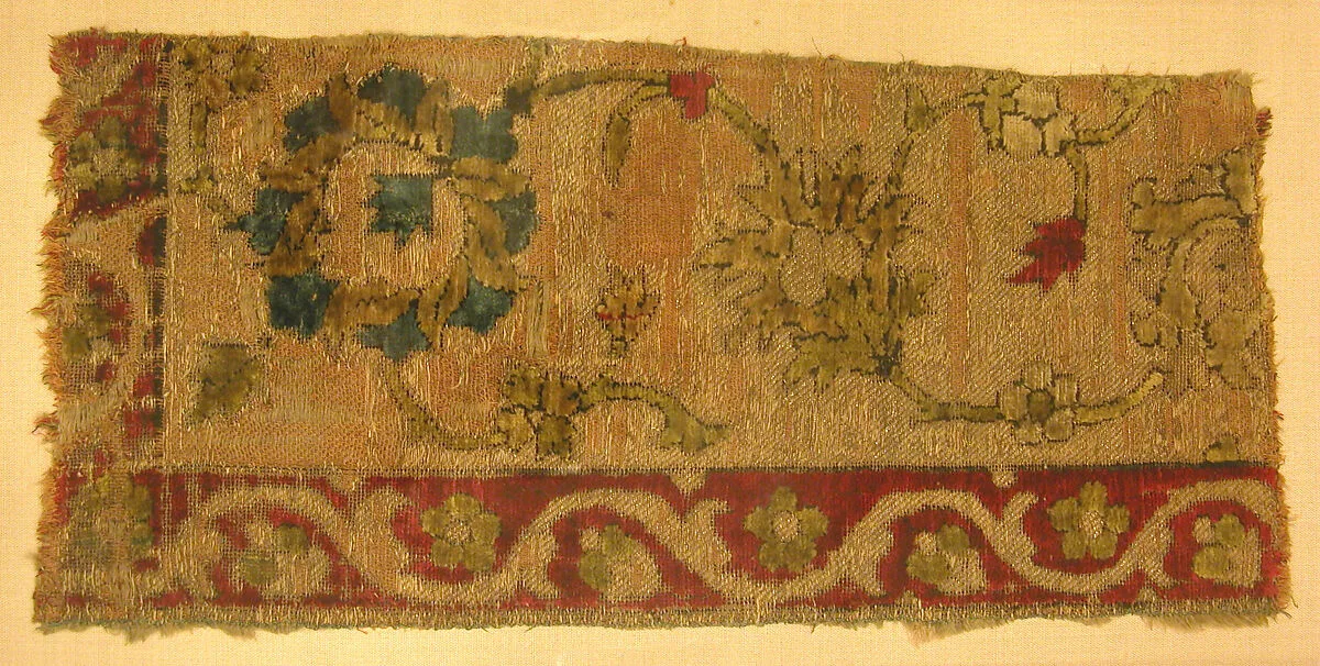 Velvet Fragment with Scrolling Floral Vine Design — Unknown