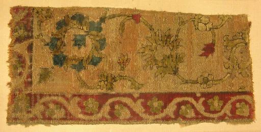 Velvet Fragment with Scrolling Floral Vine Design