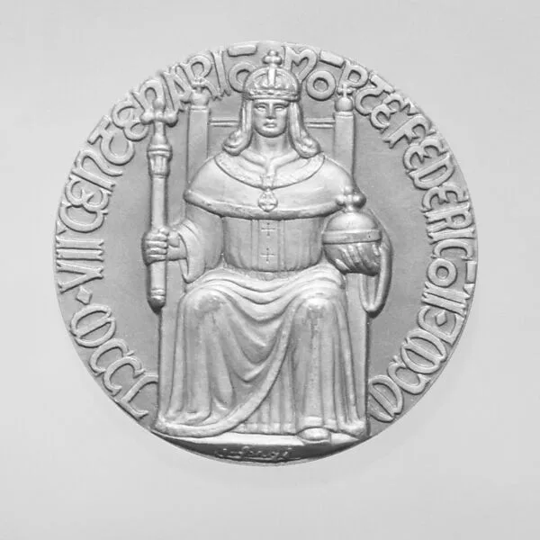 Struck in Commemoration of 7th Centenary of the Death of Frederick II, Ruler of the Two Sicilies and Emperor of the Holy Roman Empire (b. 1194, r. 1208, e. 1215, d. 1250) — C. Sergi