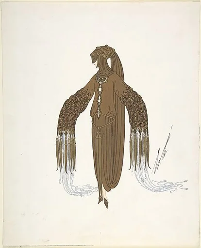 "La Philantropie" Gold Costume Design with Tasselled Belt and Sleeves for "L'Or," Ziegfield Follies