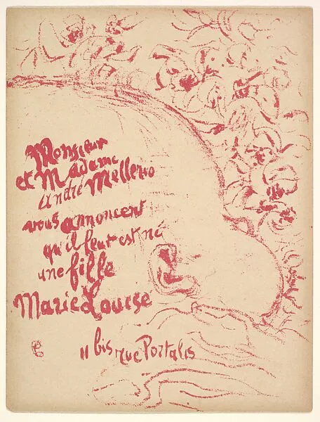 Birth Announcement for Marie-Louise Mellerio — Pierre Bonnard