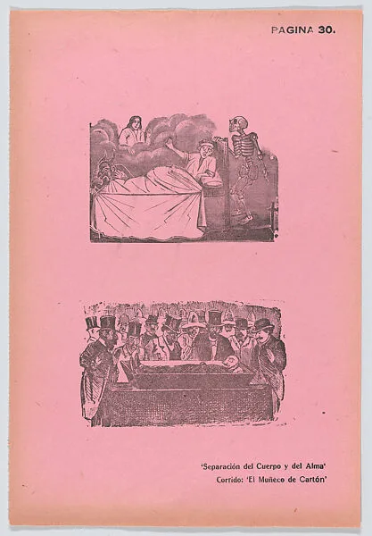 Page 30: separation of the body from the soul and the carboard doll, from '36 Grabados' (Mexico, 1943) — José Guadalupe Posada|Arsacio Vanegas Arroyo