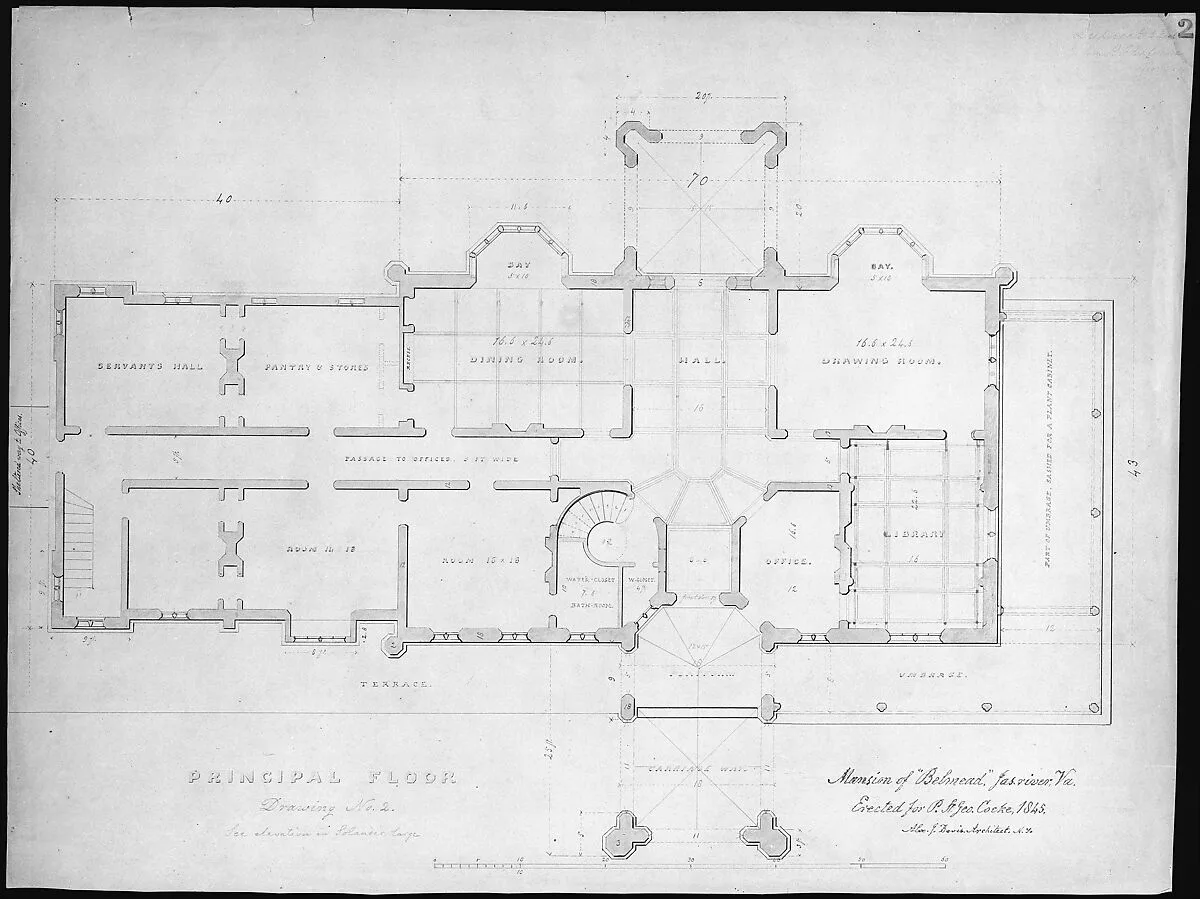 Belmead, Virginia, for Philip St. George Cocke (plan of principle floor) — Alexander Jackson Davis