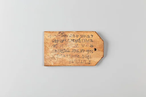 Mummy label of  Petemin, the son of Petempto, whose father was Petemin the Younger; his mother Thatre