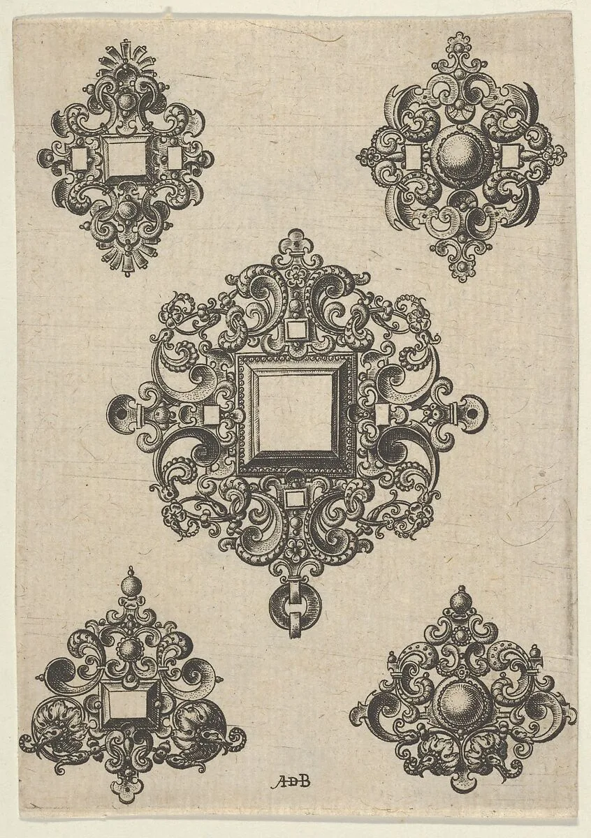 Vertical Panel with Designs for Five Mirrors — Abraham de Bruyn