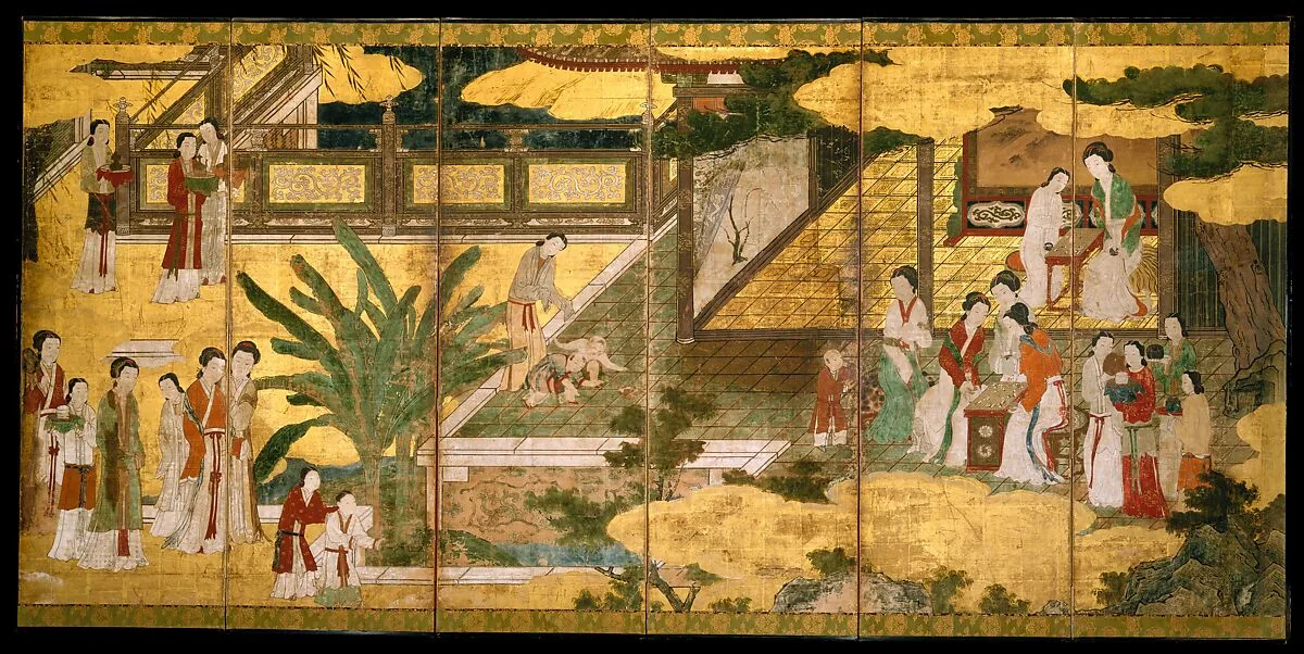 伝狩野永徳筆 唐美人唐子図屏風|Chinese Women and Children in a Palace Garden — Kano Eitoku