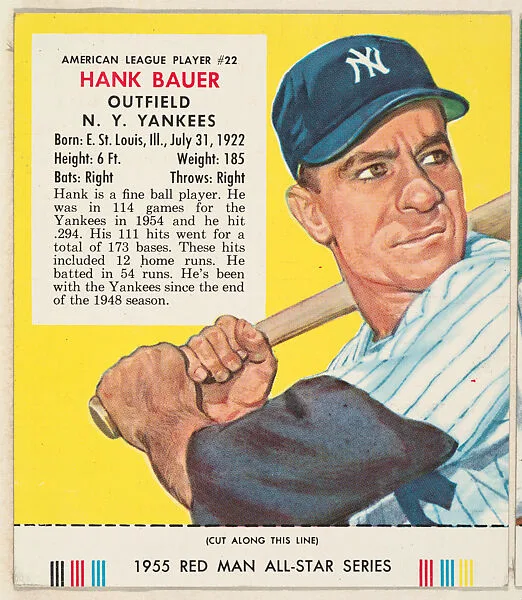 Hank Bauer, from the Major League Baseball series (T235), issued by Red Man Chewing Tobacco — Red Man Chewing Tobacco