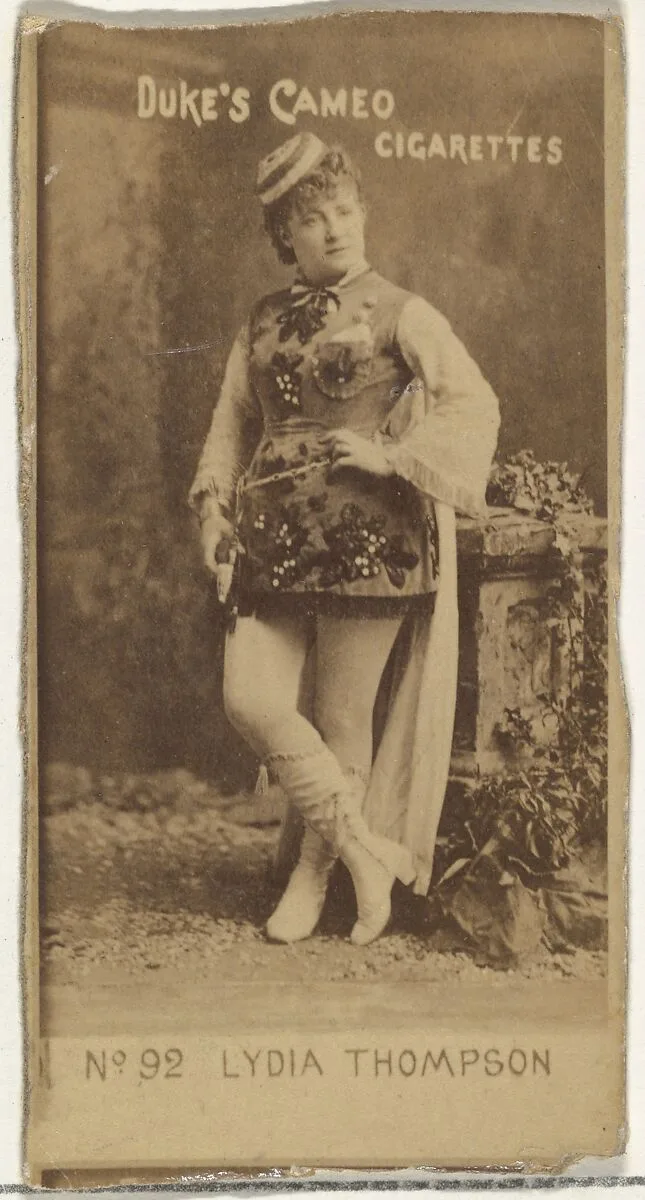 Card Number 92, Lydia Thompson, from the Actors and Actresses series (N145-4) issued by Duke Sons & Co. to promote Cameo Cigarettes — W. Duke, Sons & Co.