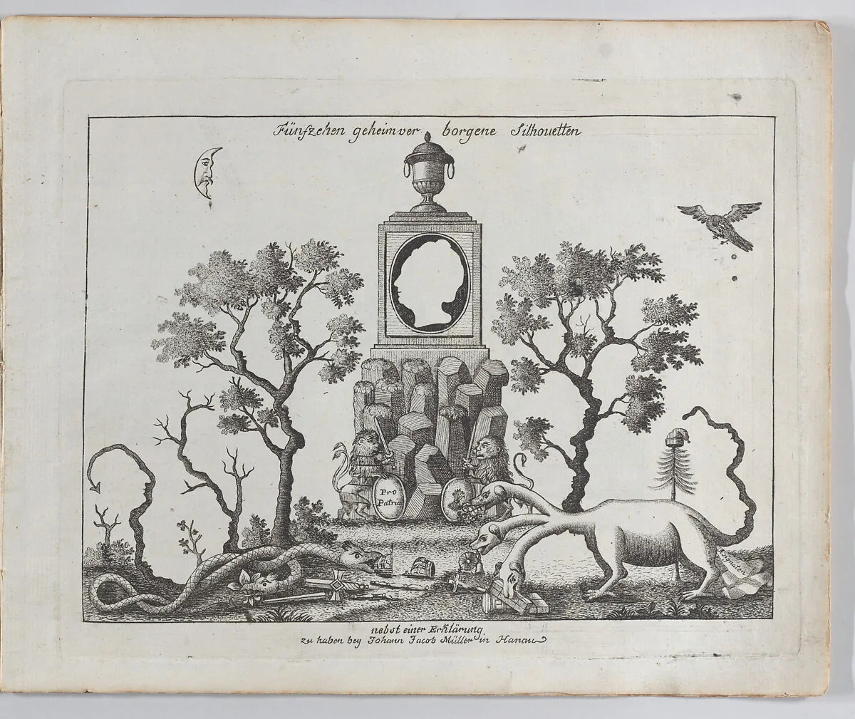 Landscape containing fifteen silhouettes — Maximilien-François-Marie-Isidore de Robespierre|Marie Thérèse Charlotte of France|Catherine II, Empress of Russia|Louis XVII|Louis XVI, King of France|Marie Antoinette, Queen of France|Anonymous, German, 18th century