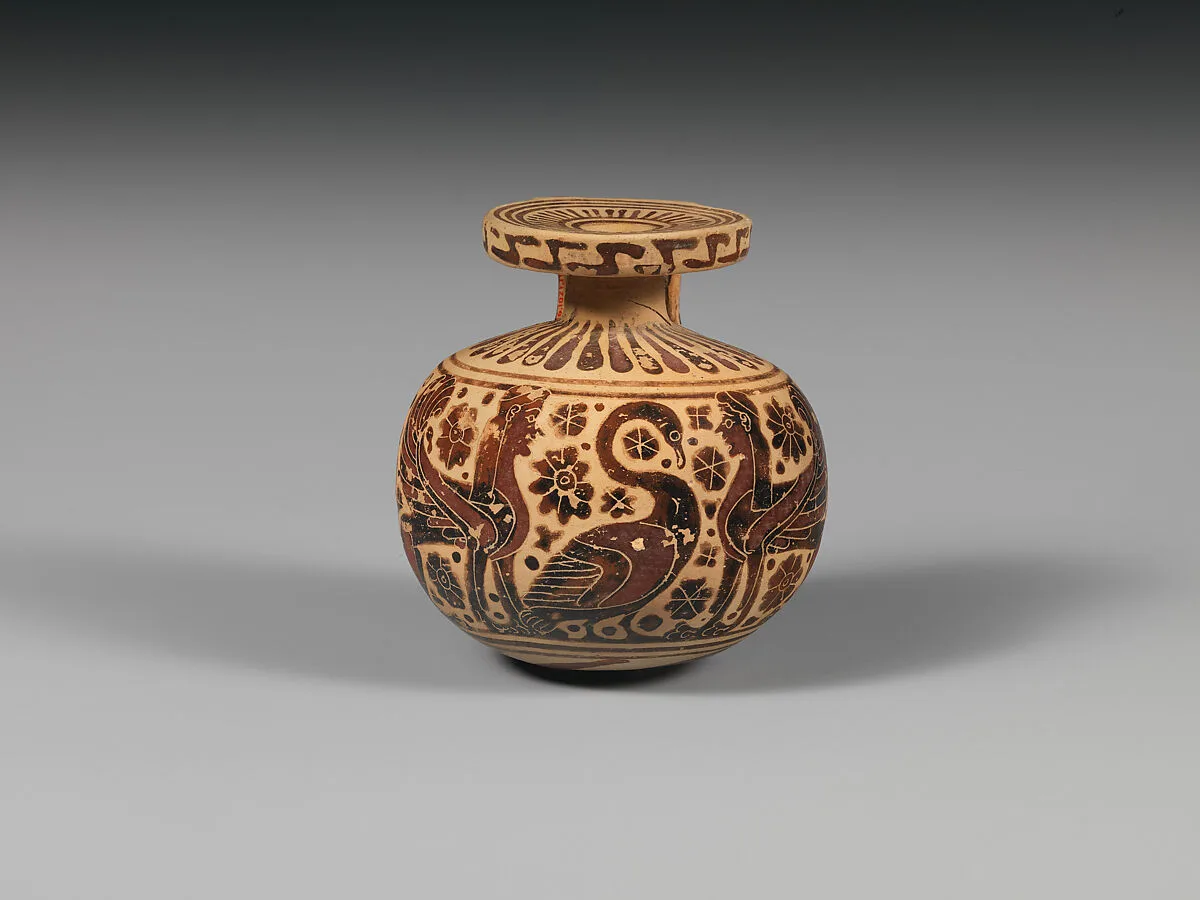Terracotta aryballos (perfume vase) — Duel Painter