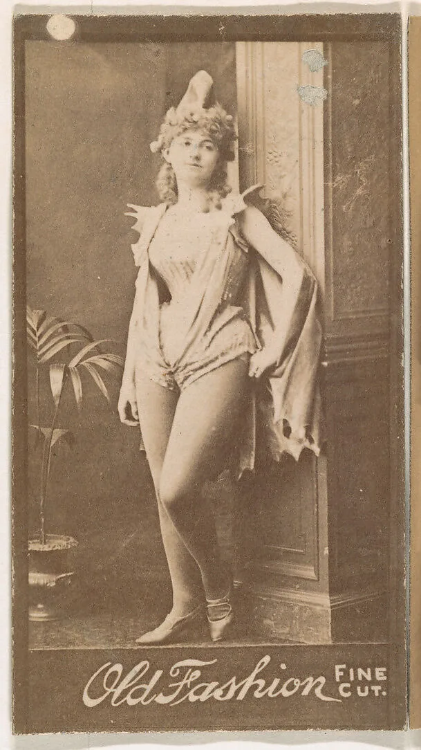 Actress leaning against column, from the Actresses series (N664) promoting Old Fashion Fine Cut Tobacco — Unknown