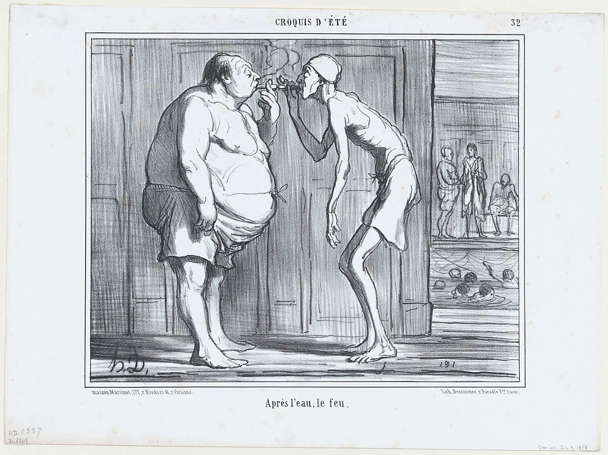 Après l'eau, le feu, from Croquis d'Été, published in Le Charivari, July 9, 1858 — Aaron Martinet|Honoré Daumier|Destouches