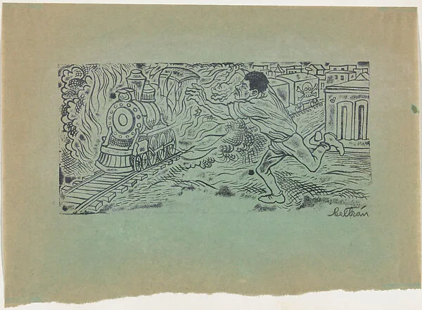 A man running towards a train that is engulfed in flames — Alberto Beltrán