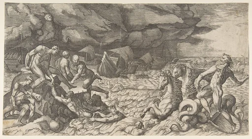 Neptune calming the Tempest Aeolus raised against the Fleet of Aeneas