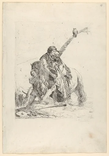 Three Men standing beside a Horse, from the Scherzi