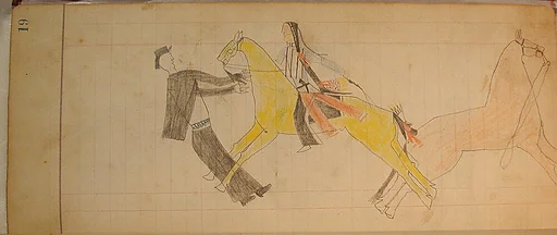 Maffet Ledger: Indian on horseback, dismounted soldier
