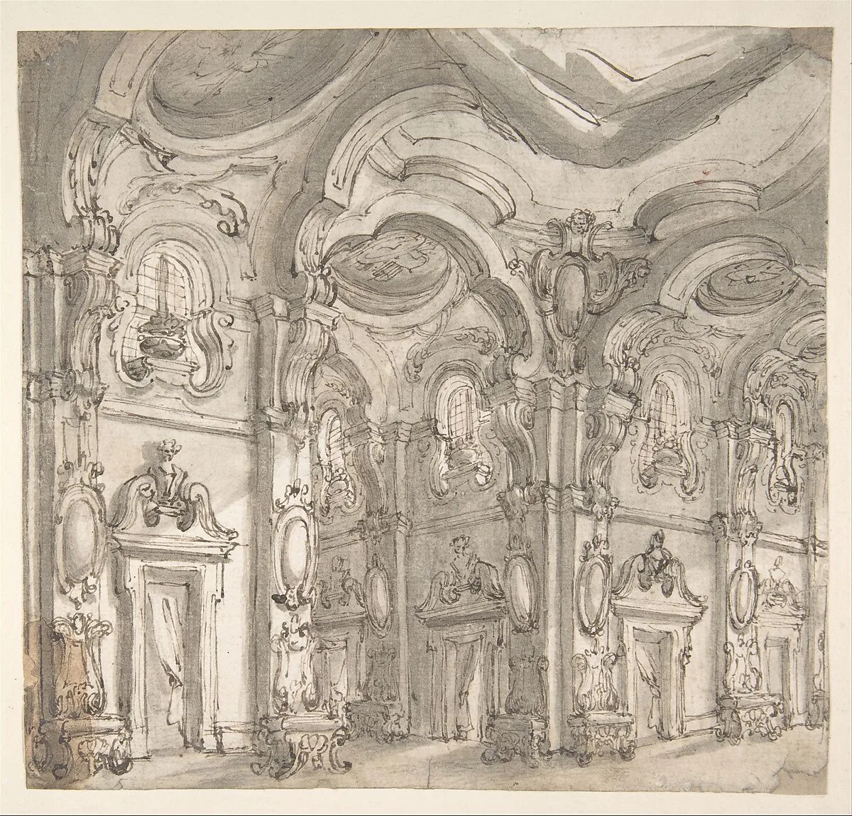Design for a Stage Set: The Gallery of a Magnificent Palace Decorated with Mirrors. — Giuseppe Galli Bibiena