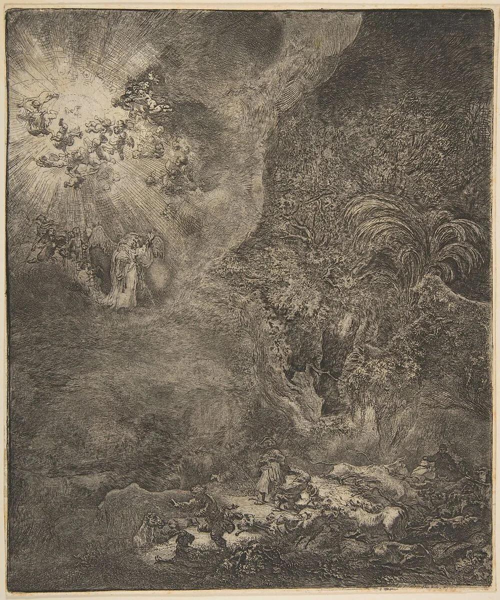 The Angel Appearing to the Shepherds — Rembrandt (Rembrandt van Rijn)