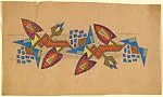 Vertical Panel with Decorative Flowers and Leaves Growing from a Geometrical Gold and Orange Stem — Anonymous, French, 20th century