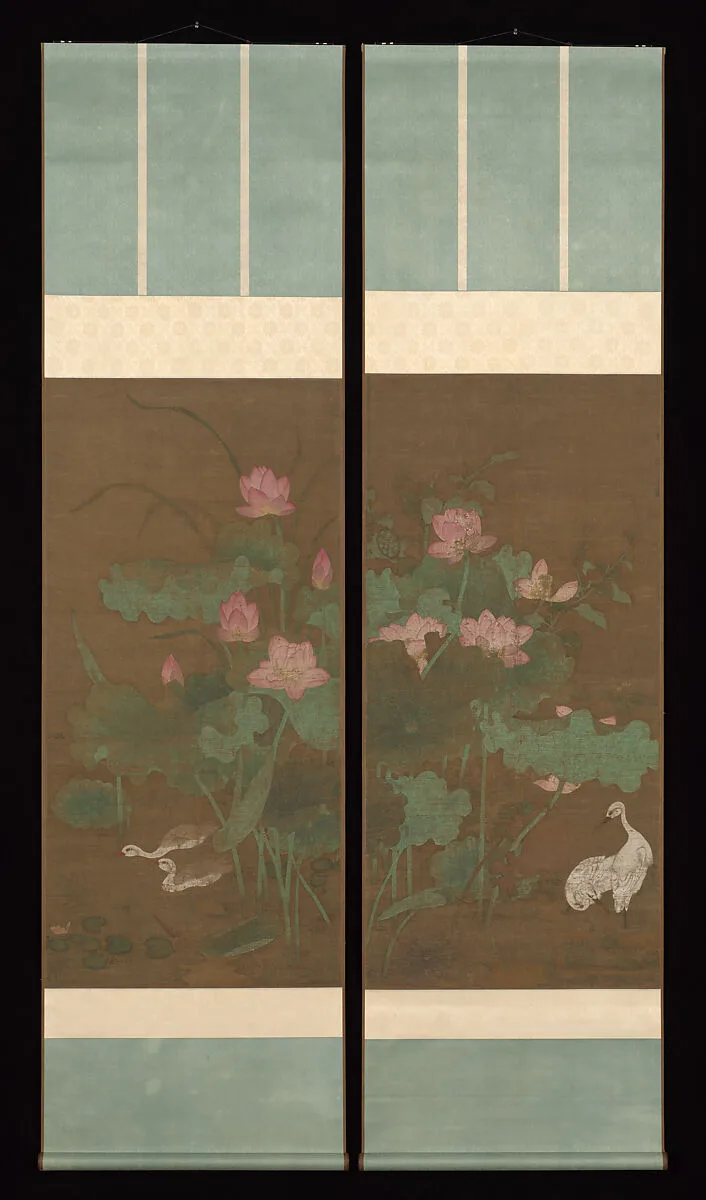 元 佚名 蓮花圖 對軸|Lotus and waterbirds — Unidentified artist