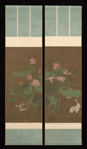 元 佚名 蓮花圖 對軸|Lotus and waterbirds