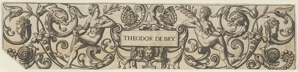 Frieze with Two Female Figures Holding Books — Theodor de Bry