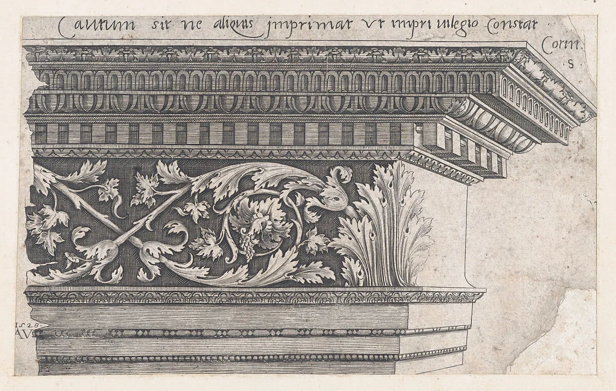 Speculum Romanae Magnificentiae: Corinthian Entablature — Agostino Veneziano (Agostino dei Musi)