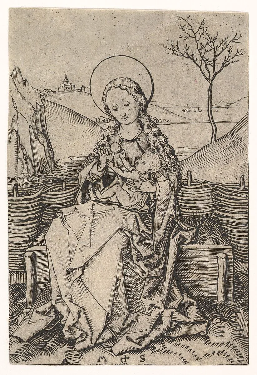 Virgin and Child on a Grassy Bench — Martin Schongauer