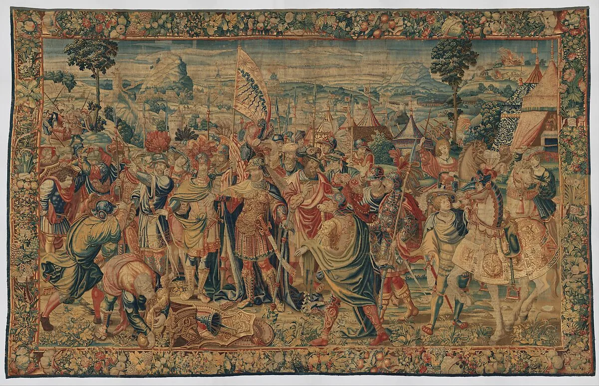 Agamemnon musters the Greek troops at Aulis from the “Story of Iphigenia” — Pieter Coecke van Aelst|Willem de Kempeneer