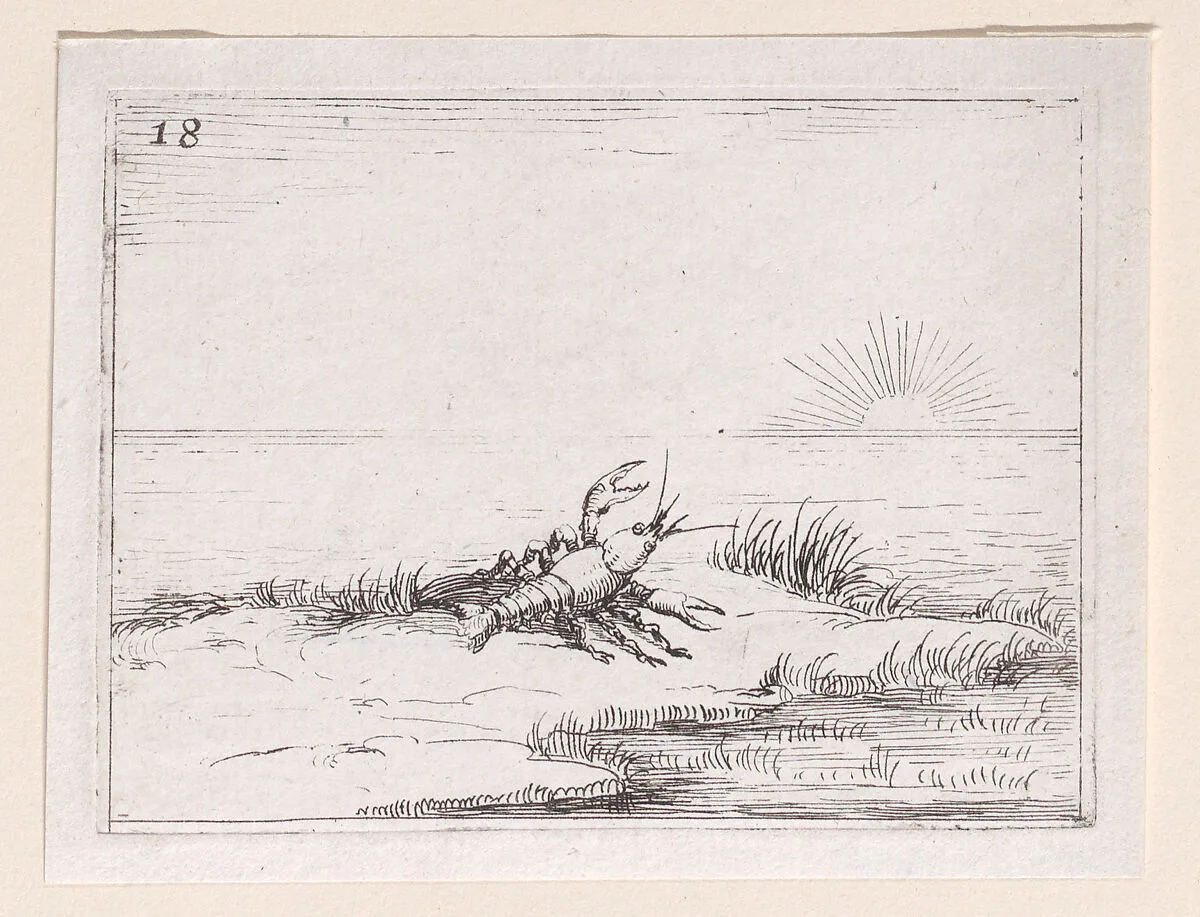 Une Ecrevisse Regardant le Soleil (A Crayfish Looking at the Sun), from Lux Claustri ou La Lumière du Cloitre (The Light of the Cloisters), plate 18 — François Langlois|Jacques Callot